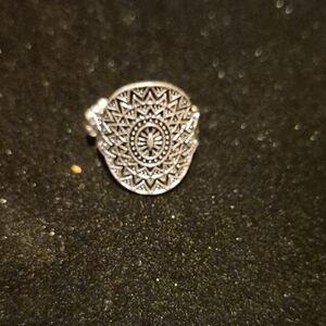 Silver-Tone Mandala Pattern Adjustable Ring - Women's Jewelry